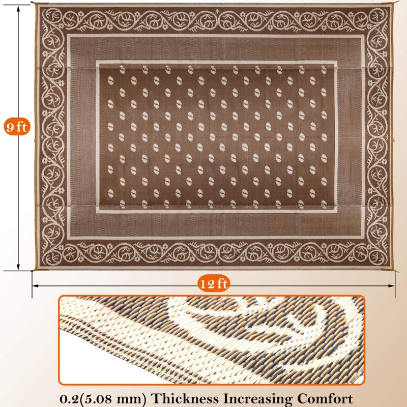 SAND MINE Reversible Mats, Plastic Straw Rug, Modern Area Rug, Large Floor Mat and Rug for Outdoors, RV, Patio, Backyard, Deck, Picnic, Beach, Trailer, Camping (9' x 12', Brown & White) - Image 2